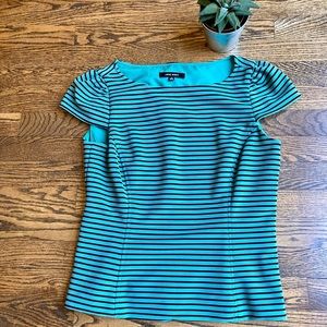 Nine West Side Zip Striped Green & Black Short Sleeve Top.  Size: 4